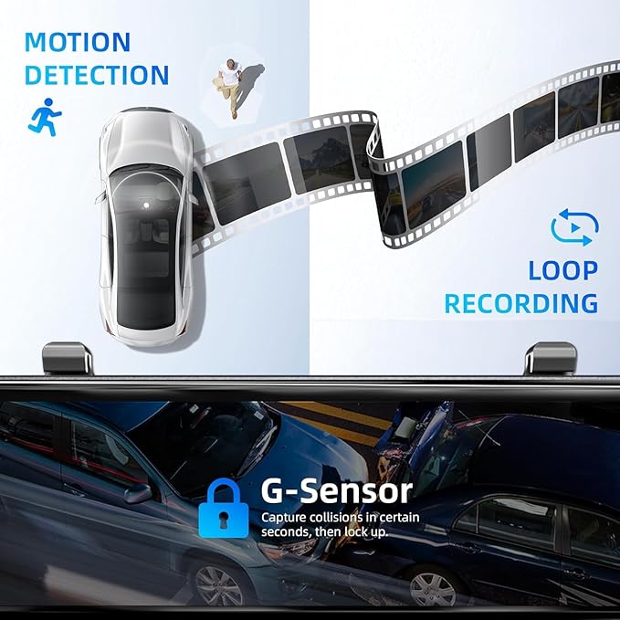 2026 Rearview Mirror Camera,4 Channel Mirror Dash Cam Front and Rear,Rear View Mirror Backup Camera for Cars & Trucks,12" Touch Screen,Built-in 5.8GHz WiFi,GPS,IR Night Vision,Free 128GB SD Card