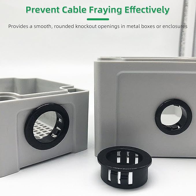 EASYEAH 2-15/16"(75mm) Black Snap-in Knockout Insulating Bushing Grommets, Plastic Cable Hole Grommet for Wiring, Round Nylon Snap in Locking Electrical Wire Cord Hose, Tubing Bushings Grommets, 4pcs