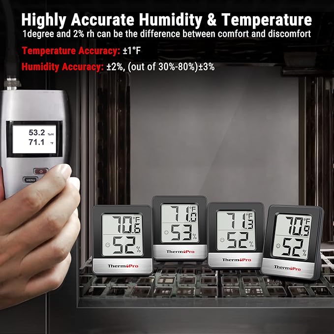 TempPro TP49 3 Pieces Digital Hygrometer Indoor Thermometer Humidity Meter Mini Hygrometer Thermometer with Temperature and Humidity Monitor Room, Black (Previously ThermoPro)