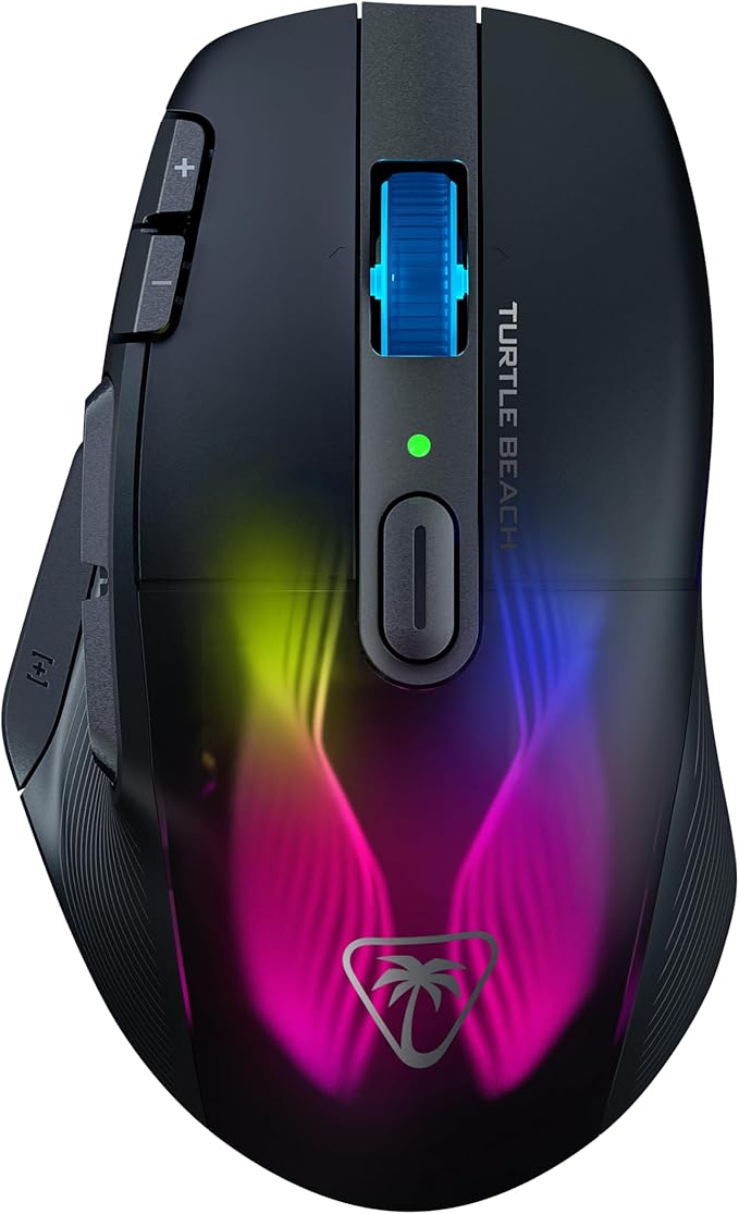 Turtle Beach Kone XP Air Wireless RGB Gaming Mouse, 19000 DPI Optical Sensor, 100-hour Rechargeable Battery & Charging Dock, 29 Programmable Inputs, Ergonomic Design, Bluetooth, 4D Wheel – Black