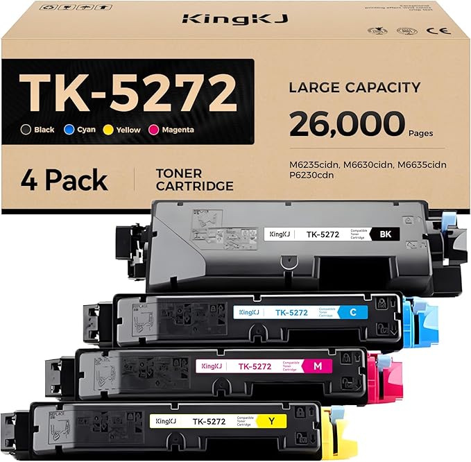 TK-5272 TK5272 Toner Cartridge 4-Pack High Yield Replacement for Kyocera TK-5272K TK-5272C TK-5272M TK-5272Y Compatible with ECOSYS P6230cdn M6230cidn M6630cidn Printers Ink Black Cyan Magenta Yellow