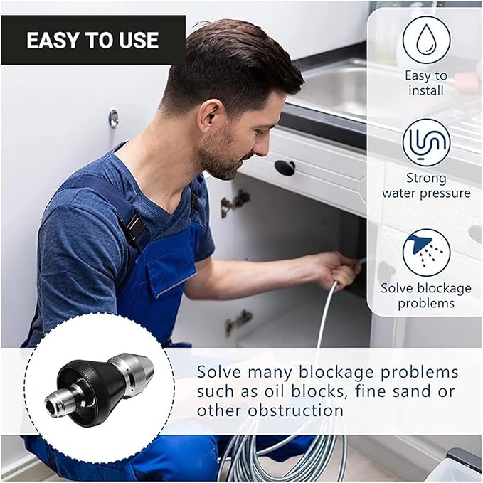Sewer Cleaning Tool High Pressure Turbo Washer Nozzle Gutter Cleaning Tool Massage Clogged Pipes Opens Clogging Of Sewage Pipes(1 Front 6 Rear)