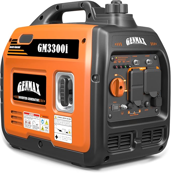 GENMAX Portable Generator，3300W Ultra-Quiet Gas Engine, EPA Compliant, Eco-Mode Feature, Ultra Lightweight for Backup Home Use & Camping (GM3300i)