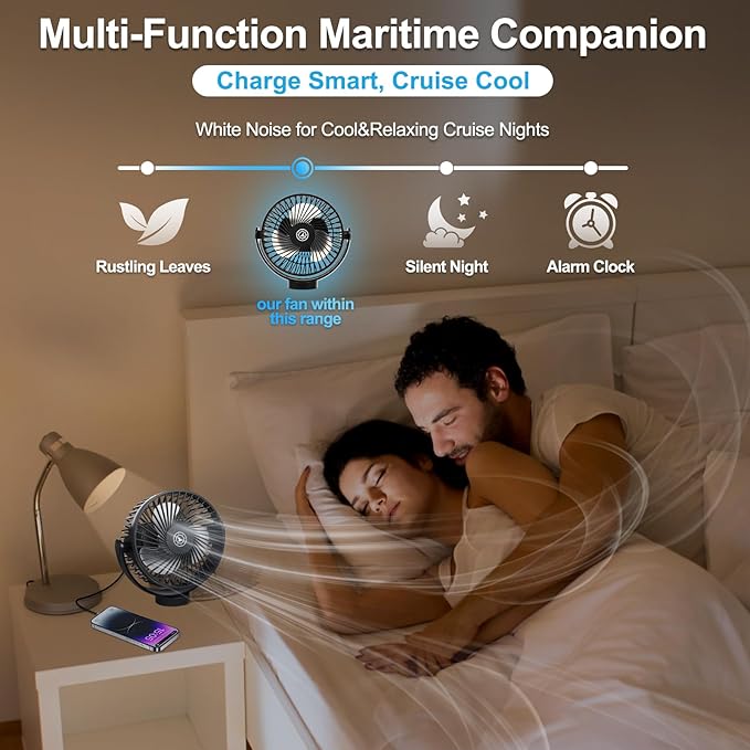 Fanopera Magnetic Cruise Fan with 12000mAh Battery - Portable Cabin Air Circulator, 3-Speed LED Desk Fan with Timer, Power Bank & Ceiling/Wall Mount, Cruise Ship Approved for Travel (Black)
