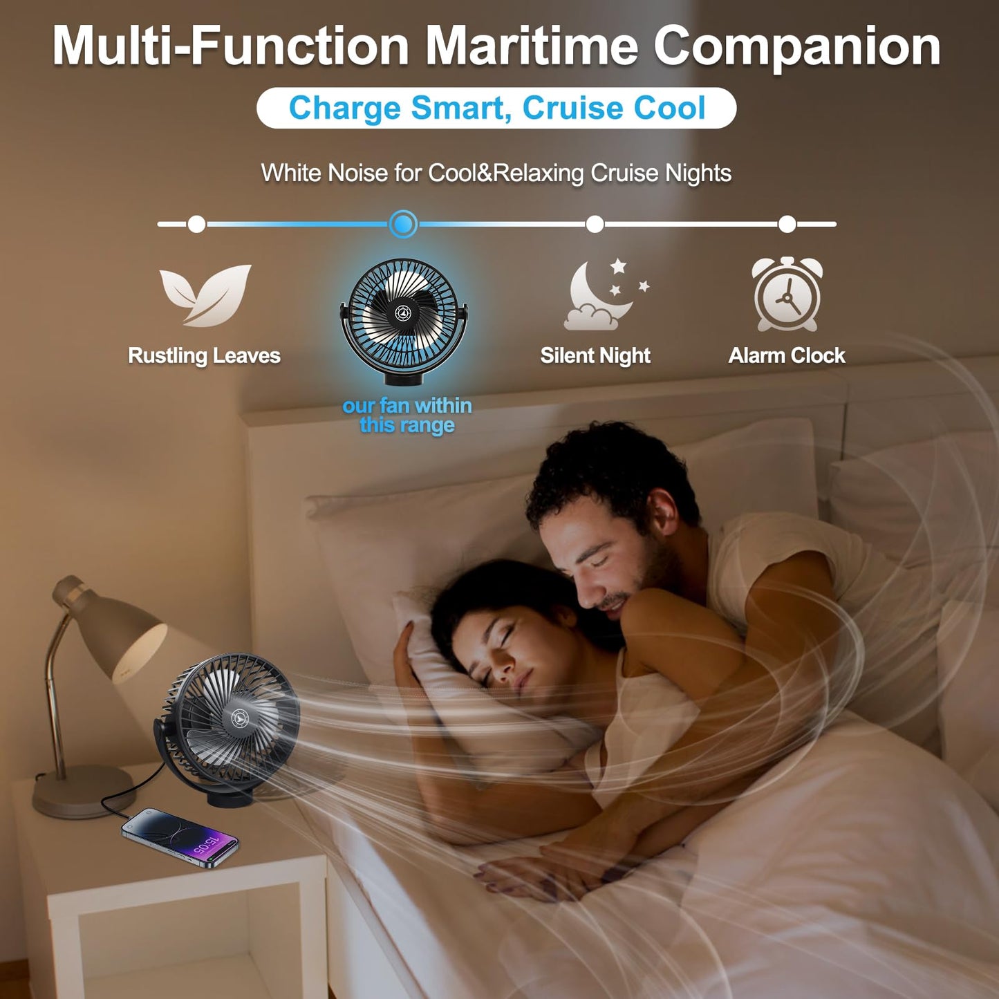 Fanopera Magnetic Cruise Fan with 12000mAh Battery - Portable Cabin Air Circulator, 3-Speed LED Desk Fan with Timer, Power Bank & Ceiling/Wall Mount, Cruise Ship Approved for Travel (Black)