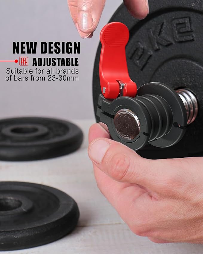 ZY-HUAN Pro Barbell Clips 1 inch Barbell Clamps 0.9-1.18inch Quick Release Weight Clips for Bars Multi-Size Adjustable Olympic Barbell Clamps (Black+Red)