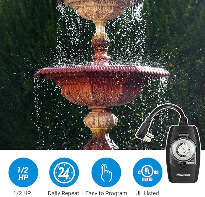 DEWENWILS Outdoor Light Timer Waterproof, 24-Hour Programmable Plug in Timer for Electrical Outlets, Holiday Decorations, String Light,13A 1/2 HP, UL Listed (Dial)