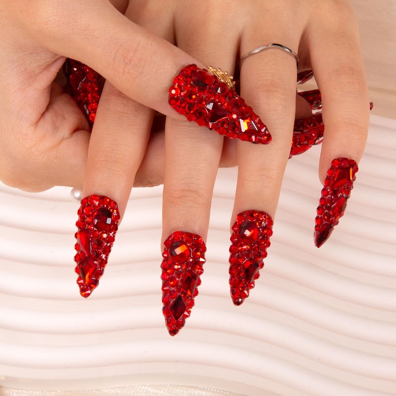 LOVFUL Press on Nails FROZEN | Handmade with Full Covered Crystals | Reusable Full Cover Nails | Stiletto Classic Regular 1.3 in | H319-L