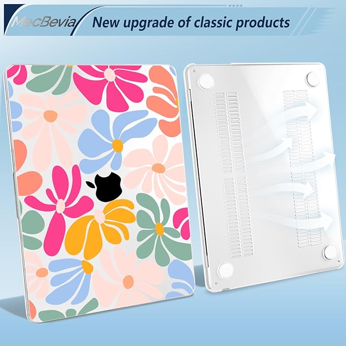 MecBevia Compatible with 2026 M5 MacBook Air 13 inch Case 2026 2025 2024-2022 M5 A3449 M4 A3240 M3 A3113 M2 A2681, Keyboard Cover, Screen Protector, Webcam Cover & Type-C OTG, ColorfulFlowers