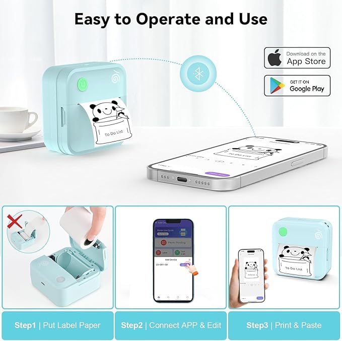 lopevi Label Maker Machine - Portable Bluetooth Mini Label Printer - Smartphone Handheld Thermal Sticker Small Labeler Multiple Templates Font Icon Inkless Custom Label for Home Kids School Items