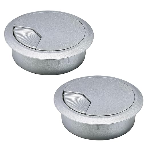 EASYEAH 2 Pcs Desk Grommet 2" / 50 mm, Desk Cord Hole Cover, Cable Grommet ABS Plastic, Desk Hole Grommet for Home & Office Pc, Detachable Adjustable Cable Cord Organizer-Silvery