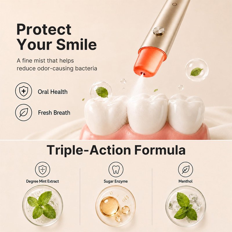 ZDEER PW13 Electric Cool Breath Spray, Probiotic Fresh Mouth Spray for Bad Breath & Dry Mouth, Rechargeable Micro-Mist Oral Spray with 3 Flavor Cartridges, Alcohol-Free, On-the-Go Use