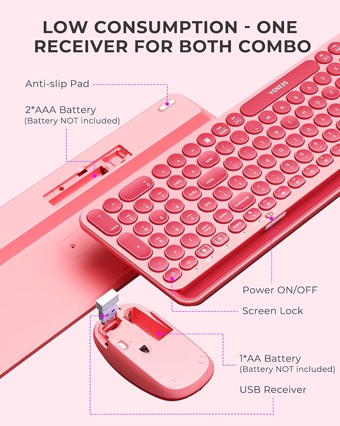 seenda Bluetooth Keyboard and Mouse for iPad, CTU-301 Wireless Multi-Device Connection Bluetooth+2.4G Keyboard Mouse Combo with Tablet Holder for iPad/MacBook/Windows, iOS/Android/Phone, Coral Pink