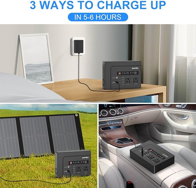 powkey Portable Power Station 200W, 146Wh Portable Solar Generator Battery Pack with 2 Pure Sine Wave AC Outlets/4 USB A/1 DC Port, Lithium Battery Backup Power Supply for Camping Travel Outdoor Home
