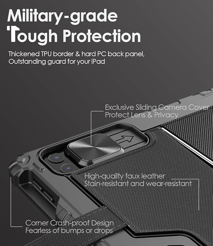 Nillkin Carry Go Keyboard Case for iPad Air 13 inch (M4/M3/M2) with Handle, iPad Pro 12.9 (3rd-6th Gen) Rugged Case with Detachable Keyboard, Magic Trackpad, 7 Colors Backlit, Camera Cover, Black