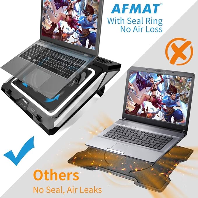 AFMAT FC05 Gaming Laptop Cooling Pad, 4500RPM Laptop Cooling Pad with Turbo-Fans, USB Ports, Colorful Lights - CPU Temperature Drops 20-30 ℃ Within Seconds - for 14-17.3 inch Laptops