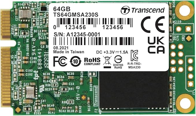 Transcend MSA230 64GB mSATA SSD with Dram Cache, Up to 350MB/s, Mini SATA III 6G/s Internal Solid State Drive for Ultrabook/Desktop/Tablet/PC/GPS/Server, 3D TLC NAND Flash, LDPC Error Correction, ECC