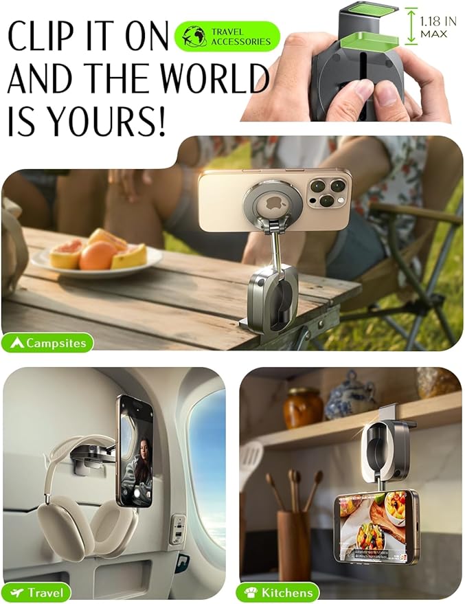 LISEN Airplane Travel Essentials for Women Men Magnetic Phone Holder for Desk Phone Mount Vacation Essentials 2026 MagSafe Travel Size Accessories Flying Long Flight Airplane Gadgets Gifts for Men