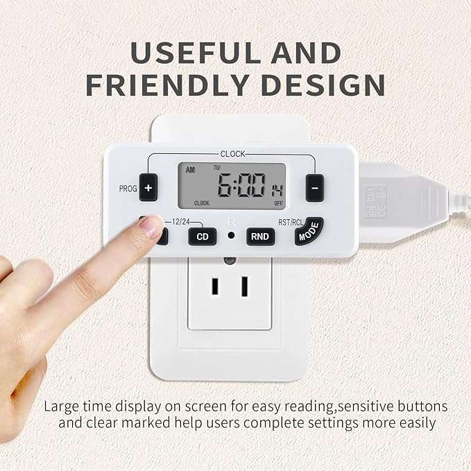 M EGA MEGACUBE 7 Day Programmable Digital Timer Outlet, Indoor Timer with Single Plug-in, Digital Light Timers for Lamp, Fan, Aquarium, 15A 1/2HP, 1 Pack