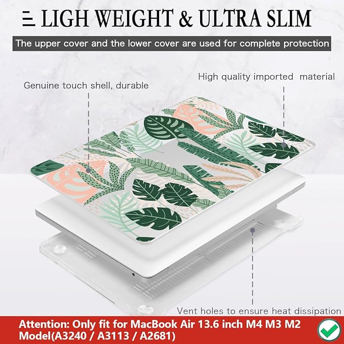 CISSOOK for MacBook Air 13.6 inch Case 2026 2025 2024 2023 2022 Release A3449 A3240 A3113 A2681, Hard Shell Case with Keyboard Cover for MacBook Air 13.6 M2 M3 M4 M5 Chip, Tropical Palm Leaves