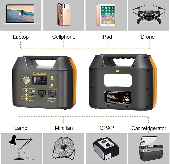 EnginStar Portable Power Station,300W Solar Generator, 110V 296Wh Power Bank Two Pure Sine Wave AC Outlet 80000mAh Lithium Battery Pack for Camping Outdoors Trip RV Hunting Vans Emergency Backup