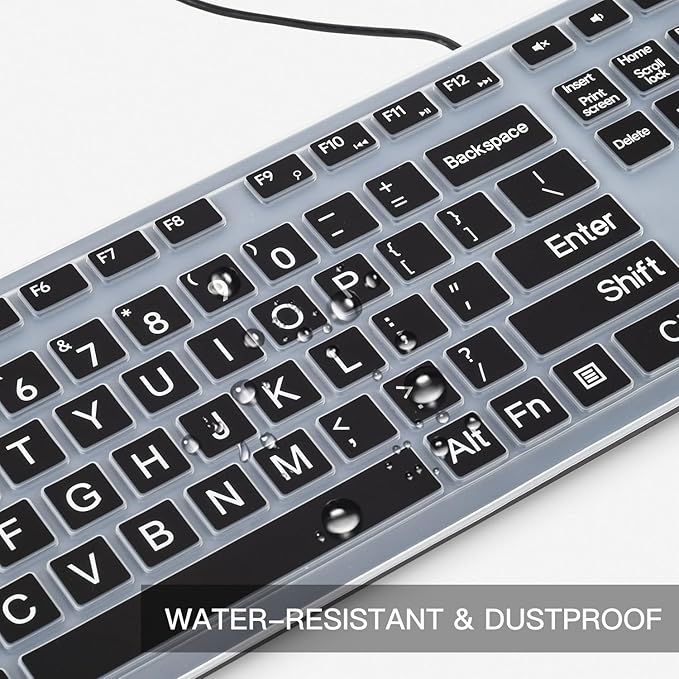 Keyboard Cover with Large Letters for DELL KB216 KB216b KB216t KB216d KB216p KM636 Wired & Wireless Keyboard, Dell Inspiron Desktop 24" 27" 5400 5490 7790 3475 3670 7450 7050 Keyboard Protector,Black