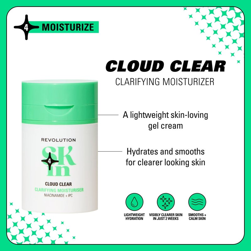 Revolution Skin, Cloud Clear Niacinamide & IPC Clarifying Moisturizer, Lightweight & Hydrating Face Cream, Vegan & Cruelty-Free, 1.69 fl oz