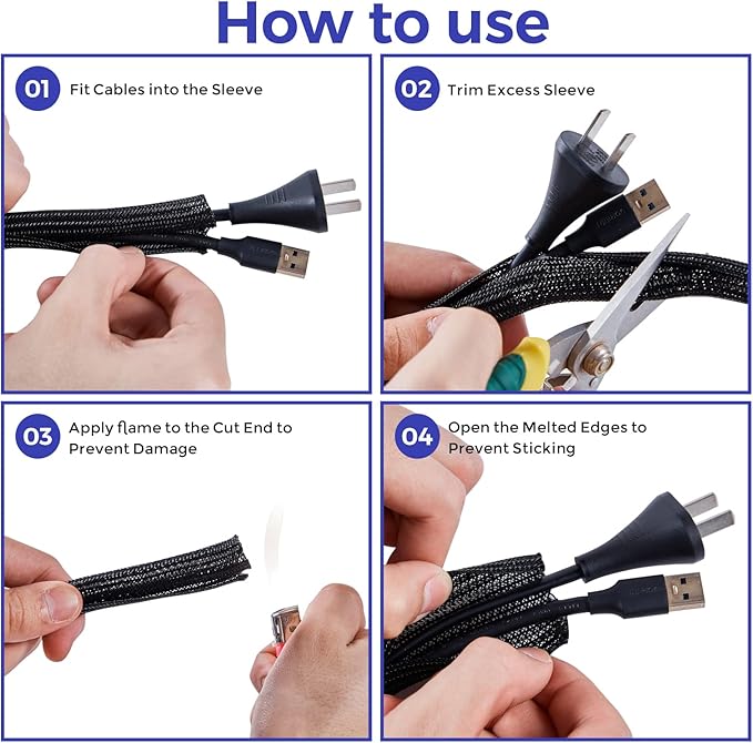YCLYC Cable Management Sleeves 1in - 2 Pack 6.6ft Split Braided Sleeve Black, Protectors From Pets, Wire Organizers, Flexible Wrap for Computer Cord Management