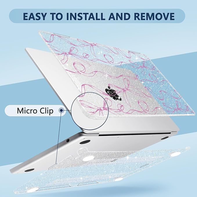 MecBevia Compatible with 2026 M5 MacBook Air 13 inch Case 2026 2025 2024-2022 M5 A3449 M4 A3240 M3 A3113 M2 A2681, Keyboard Cover, Screen Protector, Webcam Cover & Type-C OTG, Sparkly Bows