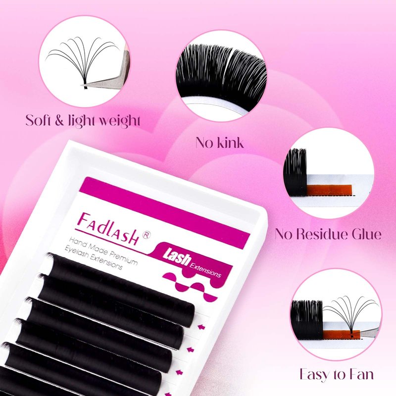 FADLASH Easy Fan Lash Extensions C D Curl Blooming Volume Eyelash Extensions 8-25mm Volume Lashes Self Fanning Eyelashes Extensions Supplies Lash Tray (0.07D, 14mm)