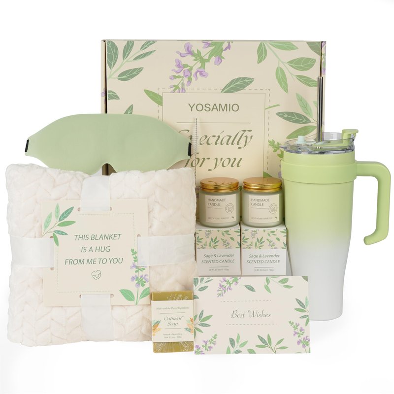 Get Well Soon Gifts for Women，Post Surgery Recovery Gifts with 40 OZ Tumbler & Flannel Blanket, Thinking of You Care Package for Her, Relaxing Self Care Kit with Sage Candle, Soap & Eye Mask