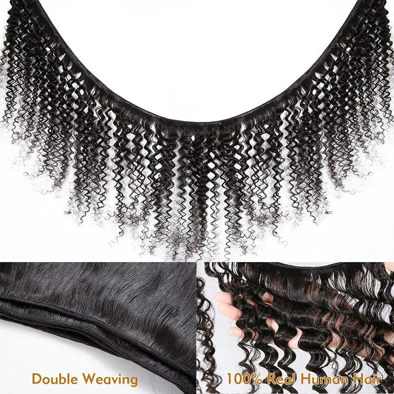 Water Wave Human Hair Bundles 16 18 20 Inch Deep Curly Bundles Human Hair Unprocessed Native Virgin Hair 100/PC 3 Extensions Natural Black Color 1B Wet and Wavy Human Hair Extensions for Women