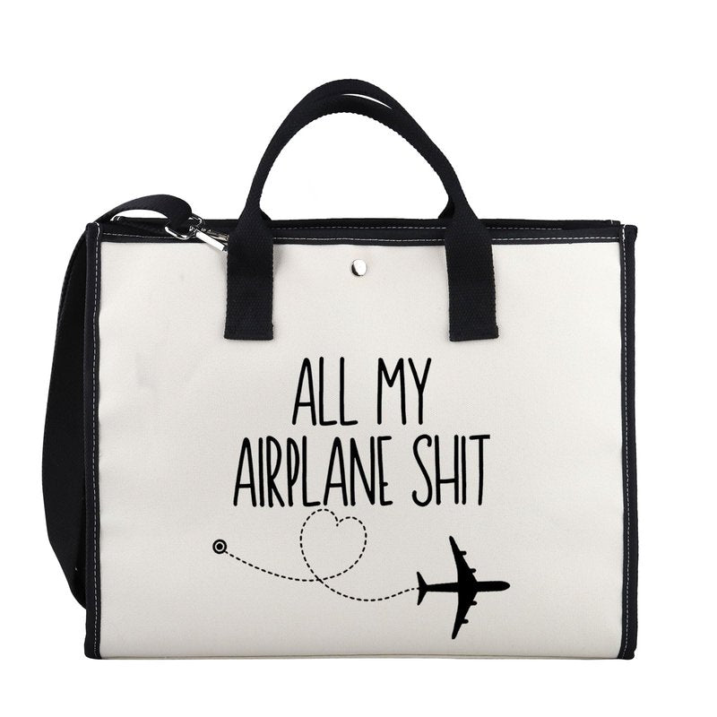 XYANFA All My Airplane Sh*t Accessory Pouch Traveler Makeup Bag Charger Pouch Flight Attendant Cosmetic Bag (AIRPLANE SH*T tote bag)