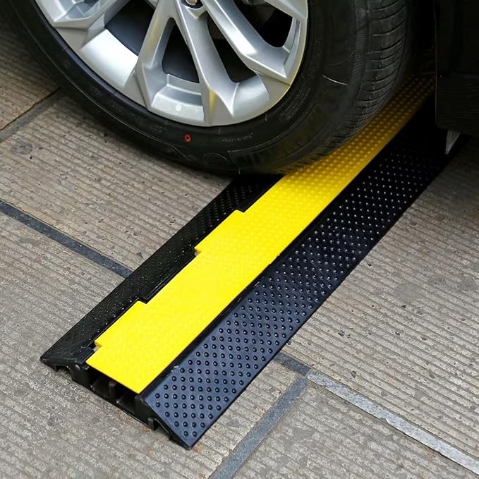 YONSHENG Rubber Cable Ramp Cord Cover Cable Protector Ramps Wire Hose Protective 2 Channel 22000Lbs Load Capacity Traffic Speed Bump for Asphalt Concrete Gravel Driveway Indoor Outdoor, 2 Pack