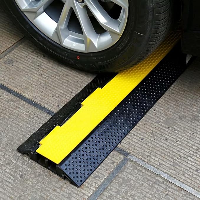 YONSHENG Rubber Cable Ramp Cord Cover Cable Protector Ramps Wire Hose Protective 2 Channel 22000Lbs Load Capacity Traffic Speed Bump for Asphalt Concrete Gravel Driveway Indoor Outdoor, 1 Pack