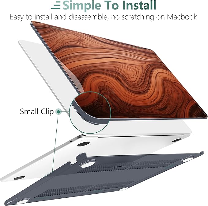 TWOLSKOO for MacBook Air 13 inch Case M5 2026 M4 2025 M3 M2 2024-2022 A3449 A3240 A3113 A2681, Plastic Hard Shell & Keyboard Cover & Type C for MacBook Air 13.6 inch Case, Wood Grain