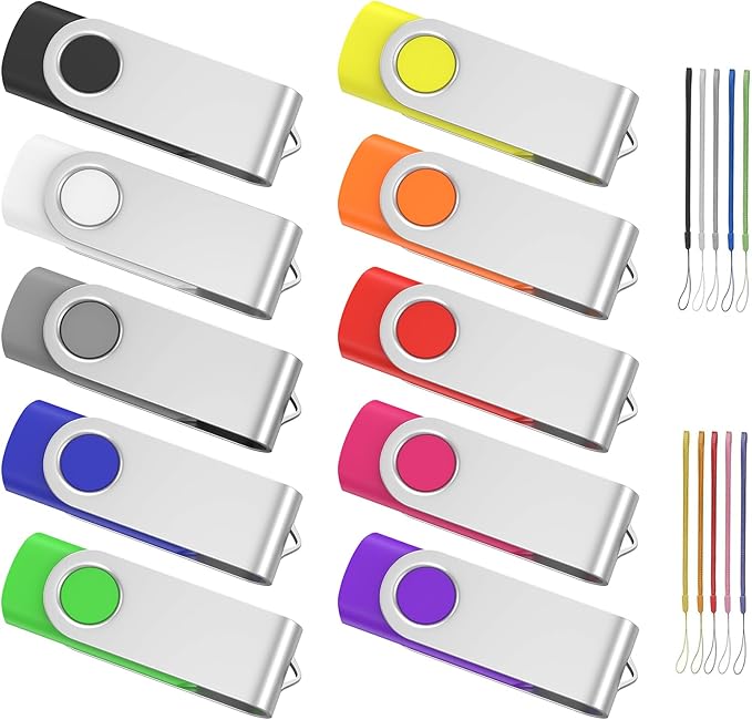 ABLAZE 4GB Flash Drive 10 Pack, USB 2.0 Memory Stick with Lanyards Swivel Thumb Drives Bulk Pendrive U Disk for Data Storage (Mixcolors)