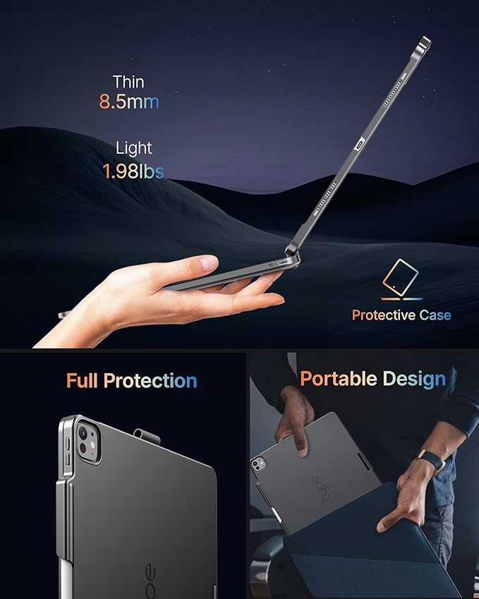 typecase Touch Case with Keyboard for iPad Pro 13"(M5/M4, 2025/2024), iPad Air 13"(M4/M3/M2, 2026/2025/2024) & iPad Pro 12.9", Trackpad, 360° Rotatable, 11-Colors Backlit, Midnight Gray