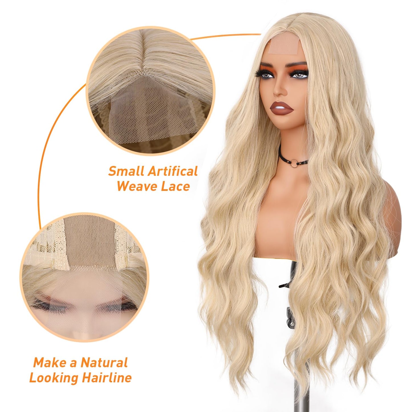 FAVE Long Blonde Wig Wavy Synthetic Wig Platinum Blonde Wig Middle Part Natural Blonde Wig Wigs for White Women(28 Inches)