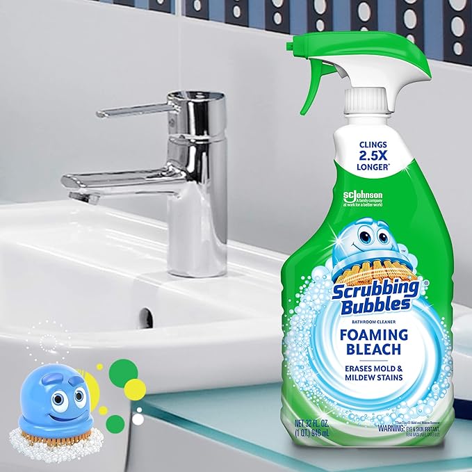 Scrubbing Bubbles Foaming Bleach Bathroom and Shower Cleaner Spray, Helps Erase Mold & Mildew, 32oz (Pack of 8)