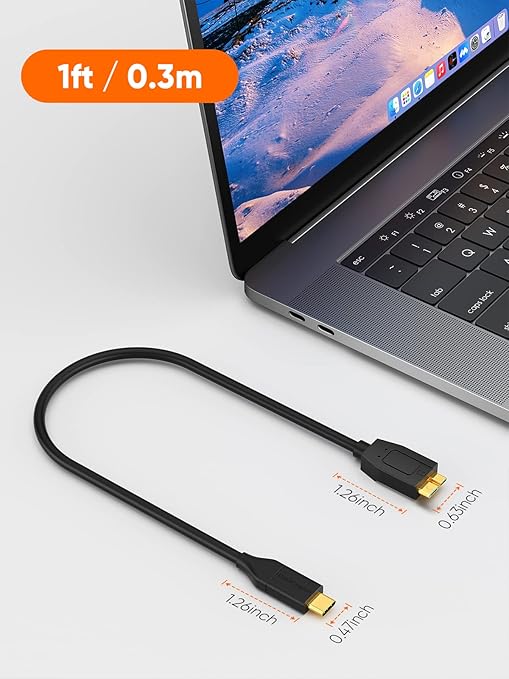 CableCreation USB C to Micro B Short Cable 1FT, 10G Micro B to USB C External Hard Drive Cable for iPhone 15/16/17,Samsung Galaxy S24,Seagate WD Westgate My Passport,MacBook Pro/Air, iPad/Tablet,Black