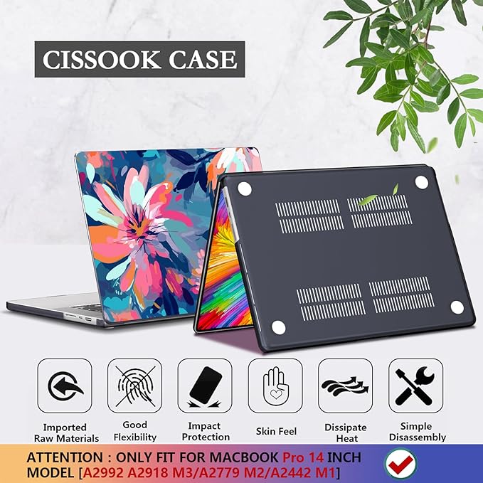 CISSOOK Compatible with MacBook Pro 14 inch Case 2026-2021 Release A3434 A3427 A3426 A3112 A3401 A3185 A2992 A2918 A2779 A2442, Plastic Hard Case & Keyboard Cover Screen Protector, Muti-color Painting