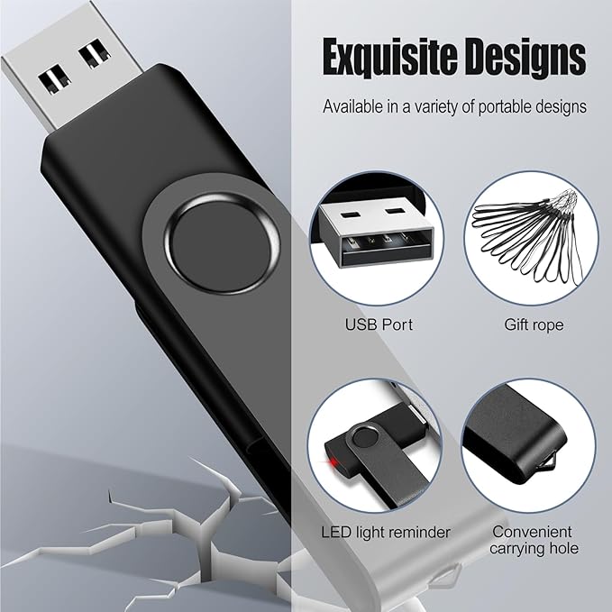 EASTBULL 2GB USB Flash Drive Bulk Thumb Drives 10 Pack with Lanyards USB 2.0 Memory Sticks Zip Drive Pen Drive for Storage and Backup Black 10PCS 2GB