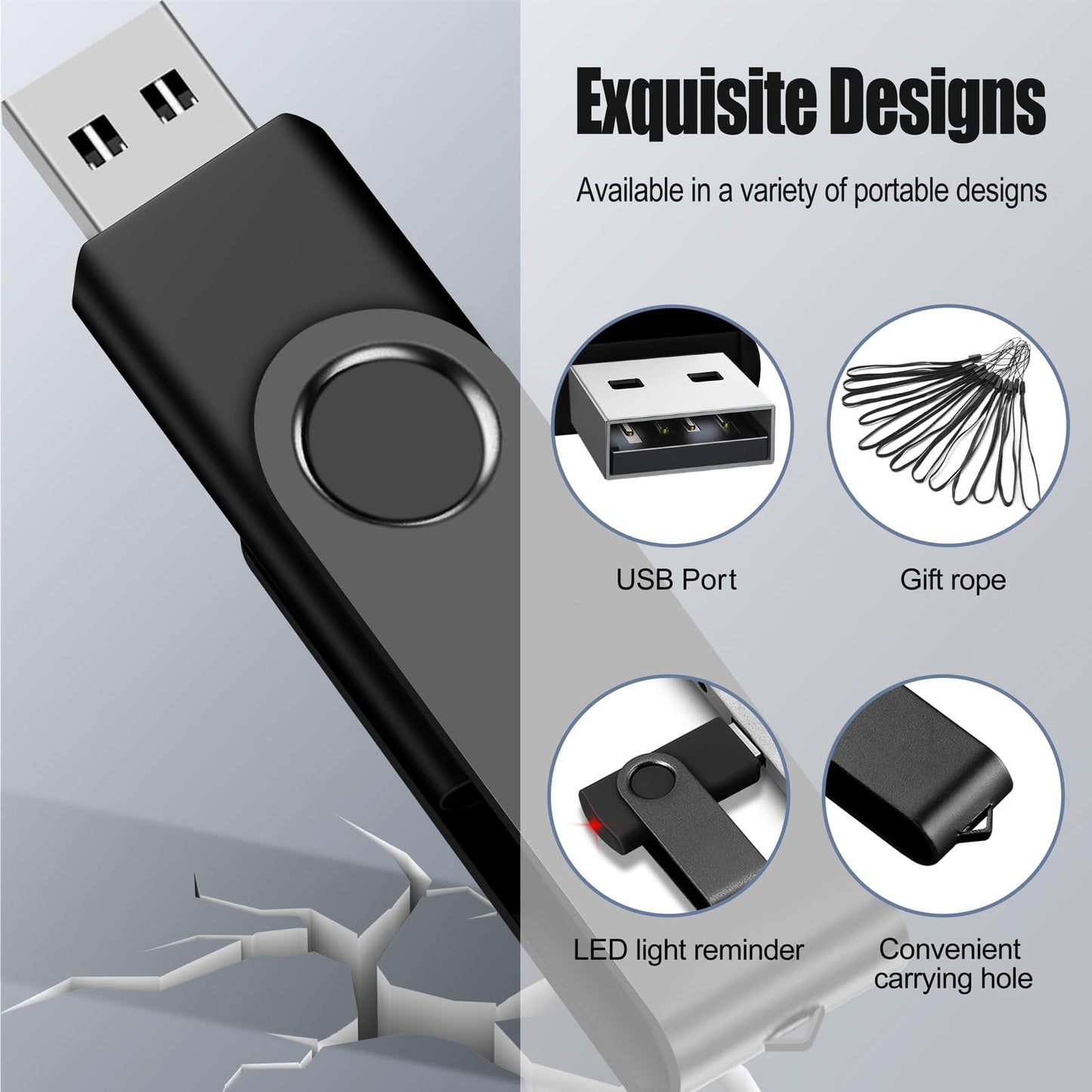 EASTBULL 4GB USB Flash Drive Bulk Thumb Drives 100 Pack with Lanyards USB 2.0 Memory Sticks Zip Drive Pen Drive for Storage and Backup Black 100PCS 4GB