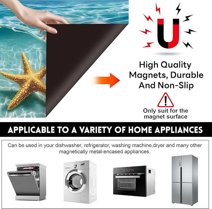 NYZE Dishwasher Magnets Cover, Dishwasher Magnetic Sticker Decorative, 23 x 26 Inch Reusable Dish Washer Cover for Dishwashers (Starfish & Seashell)