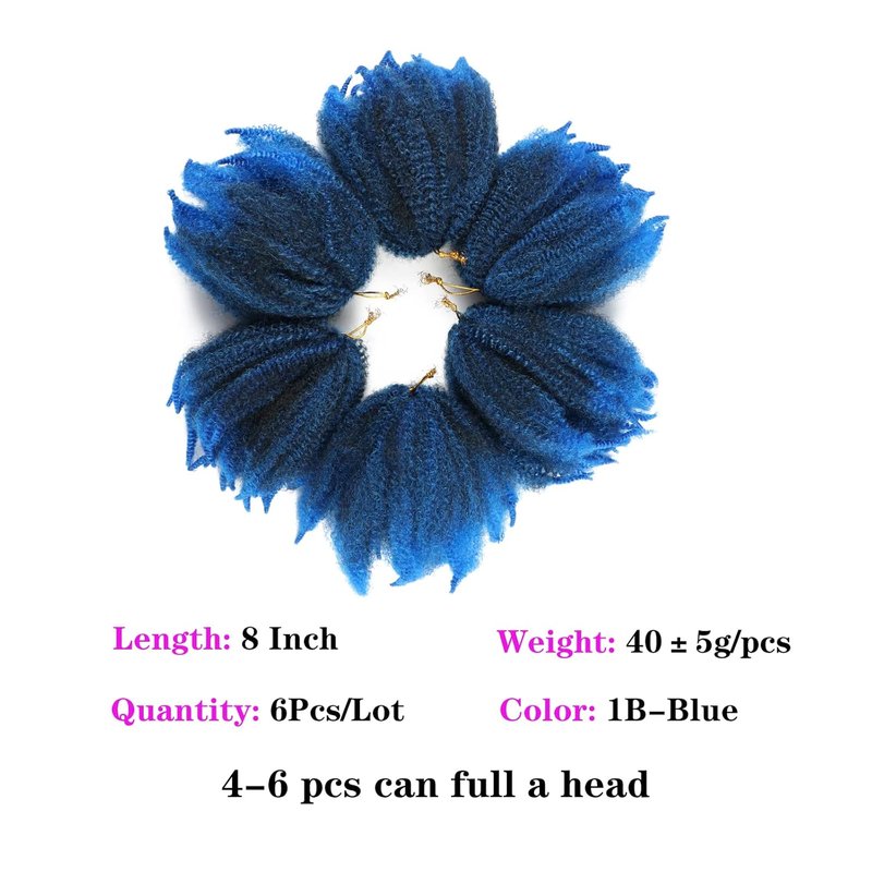 Marley Braiding Hair - 8-Inch Short Afro Kinky Twist Crochet Braids | Ombre Synthetic Fiber Extensions (1B-Blue)