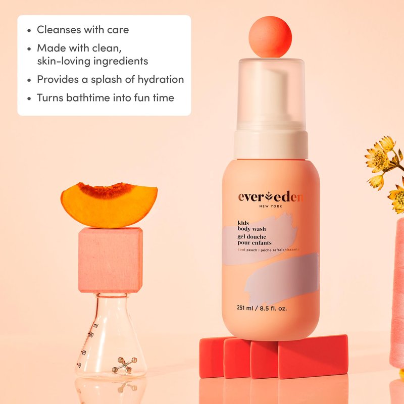 Evereden Kids Shampoo and Conditioner 2 in 1 and Kids Body Wash set | Gentle and Clean Skin Care | Non-toxic Ingredients | Cool Peach scent