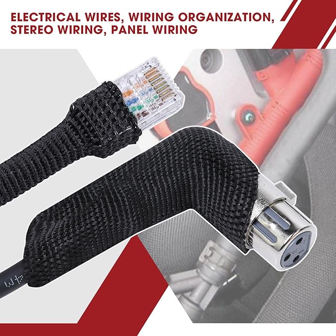 BuyUneed Heat Shrink Wire Loom 2:1 Shrinkable Braided Cable Sleeve 3/8 Inch ID-46ft Abrasion Protection Flexibility Fabric Wiring Harness Cover Sheath