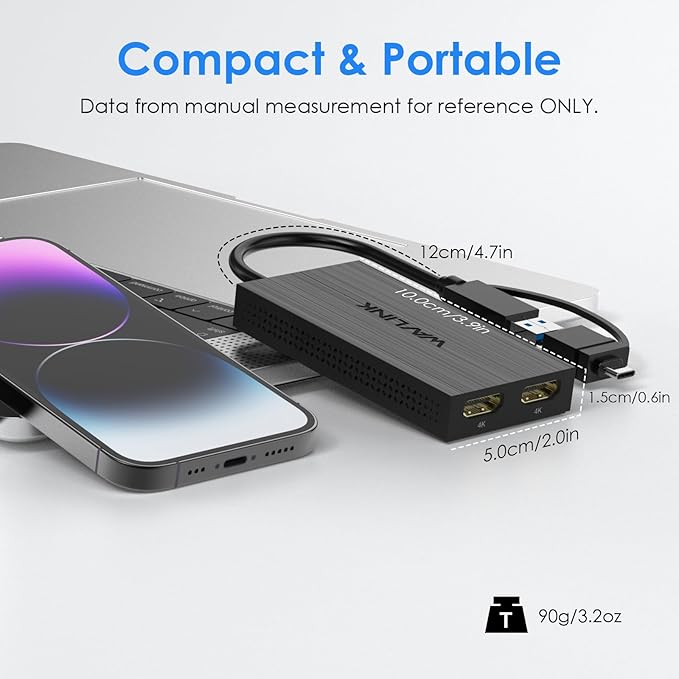 WAVLINK USB 3.0 & USB C to Dual HDMI Adapter 4K@60Hz for Dual Monitor, DisplayLink USB C HDMI Adapter for Apple Mac M1-M5/Macbook Neo, Windows 10/11, ChromeOS (No Linux/iPad/iOS/HDCP), Driver Required