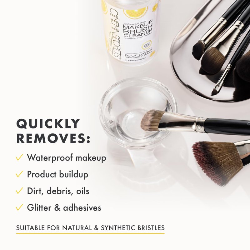 Cinema Secrets Original Makeup Brush Cleaner Solution - Professional Cleanser for Makeup Brushes - Quick-Drying, Rinse-Free Formula - Removes Stubborn Waterproof Make Up - Lemon (4 fl oz)